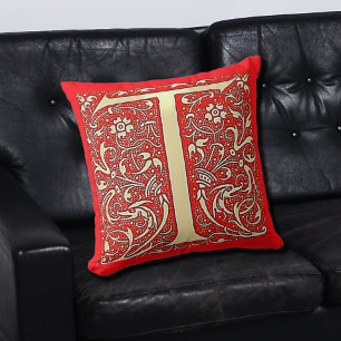 Coussin monogramme T orné antique