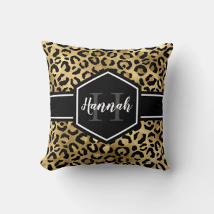 Coussin Monogramme Taches de Léopard Noir Or