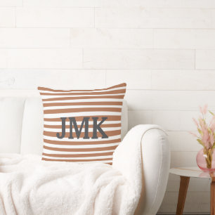 Coussin Monogramme Terre Cuite Moderne Rayures Minimaliste