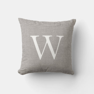 Coussin Monogramme Toile de Jute Grise Rustique