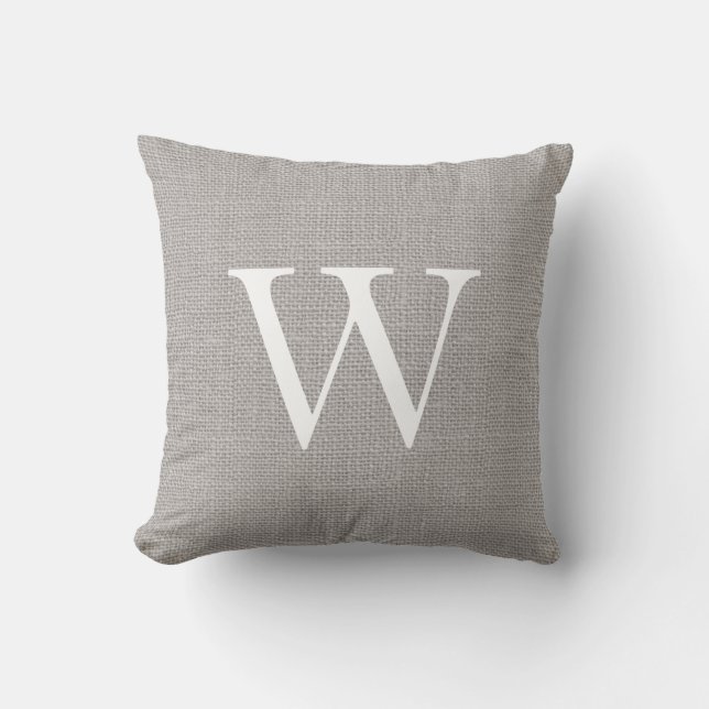 Coussin Monogramme Toile de Jute Grise Rustique (Recto)