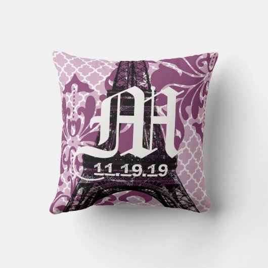 Coussin Monogramme Tour Eiffel 2° Anniversaire en coton Pl (Verso)