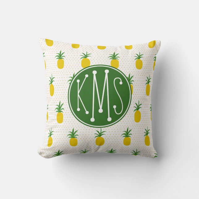 Coussin Monogramme tropical d'or des ananas | (Recto)