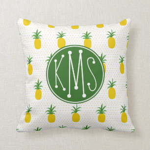 Coussin Monogramme tropical d'or des ananas  