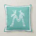 Coussin monogramme turquoise de la corde côtière<br><div class="desc">monogramme turquoise de la corde côtière</div>