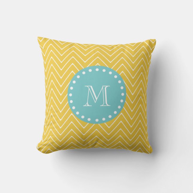 Coussin Monogramme turquoise jaune du motif | de Chevron (Recto)