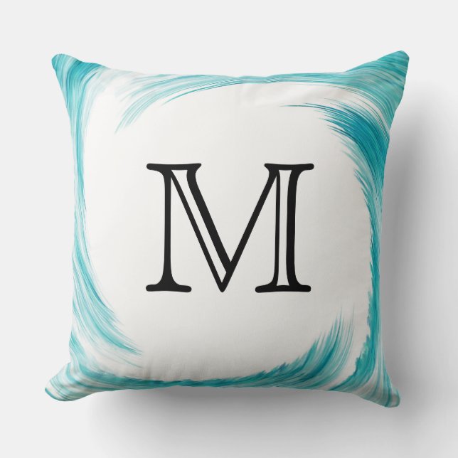 Coussin Monogramme Turquoise Swirl Abstrait (Recto)