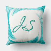Coussin Monogramme Turquoise Swirl Art Abstrait (Verso)