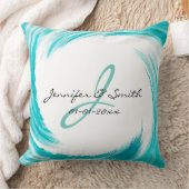 Coussin Monogramme Turquoise Swirl Art Abstrait (Couverture)