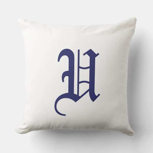 Coussin Monogramme U initiale bleue carré blanc (Recto)