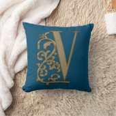 Coussin Monogramme V Bleu Océan Mariage Anniversaire (Couverture)