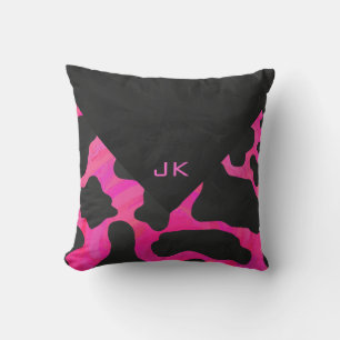 Coussin Monogramme vache rose chaud et noir