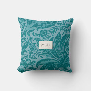 Coussin Monogramme végétal Turquoise vert moderne