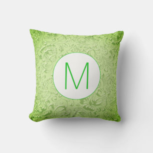 Coussin Monogramme vert couleur floral embouti