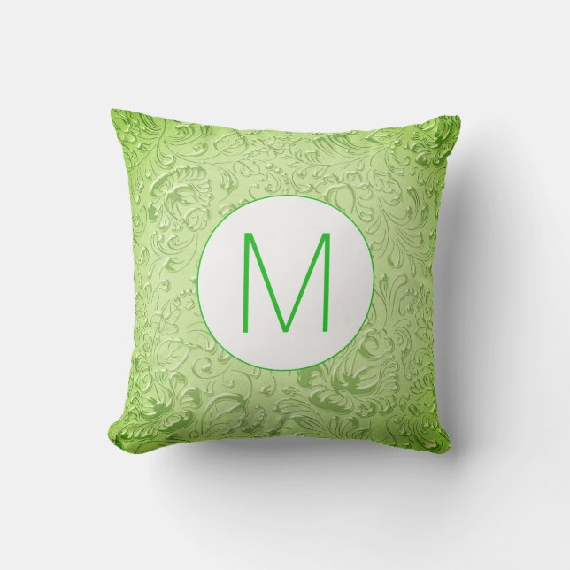 Coussin Monogramme vert couleur floral embouti (Recto)