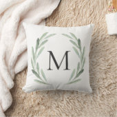 Coussin Monogramme vert de guirlande de branche d'olivier (Couverture)