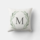 Coussin Monogramme vert de guirlande de branche d'olivier (Verso)