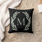 Coussin Monogramme vert de guirlande de branche d'olivier (Couverture)