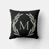 Coussin Monogramme vert de guirlande de branche d'olivier (Verso)
