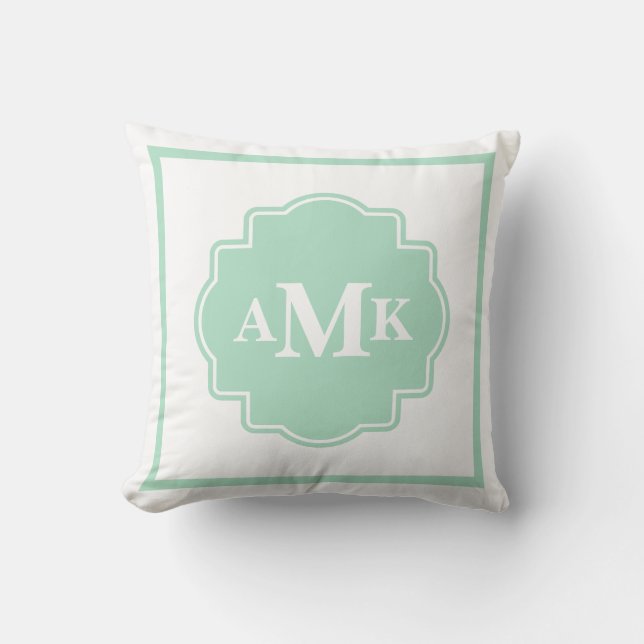 Coussin Monogramme vert et blanc de menthe classiq (Recto)