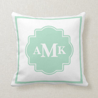 Coussin Monogramme vert et blanc de menthe classiq