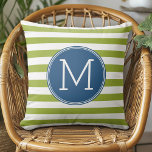 Coussin Monogramme vert Motif rayé bleu et citron vert<br><div class="desc">Un design simple avec un espace pour monogrammes. Si vous devez ajuster l'illustration ou modifier la police,  vous pouvez cliquer sur la zone personnaliser. Cela vous mènera à l'outil de conception où vous pouvez effectuer de nombreux changements.</div>