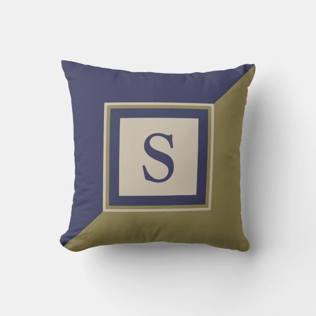 Coussin Monogramme vert olive bleu marine (Recto)