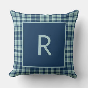 Coussin monogramme vert sauge bleu moderne