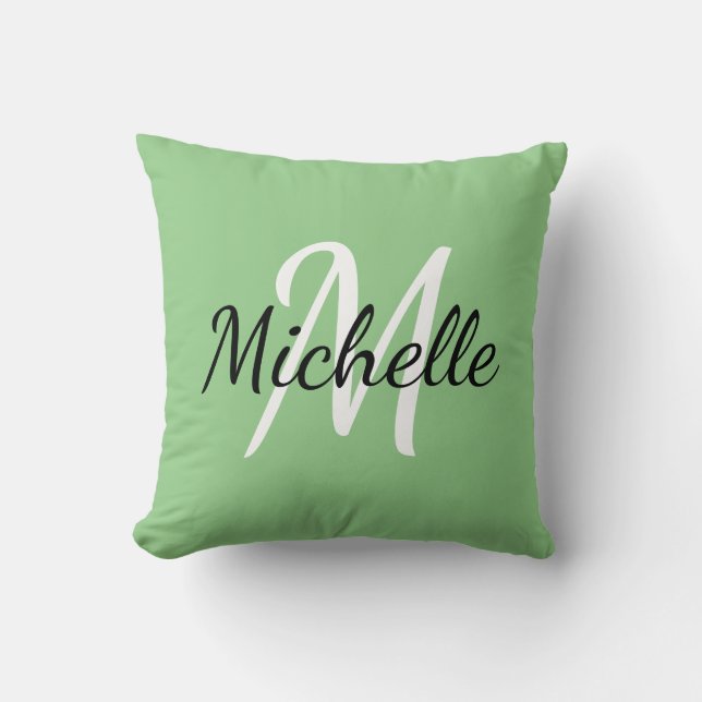 Coussin Monogramme vert simple + Nom initial (Recto)