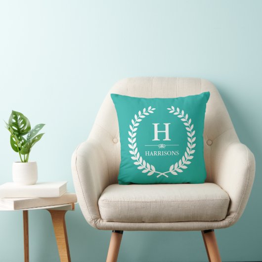 Coussin Monogramme vert turquoise de laurier de décor (Chaise)