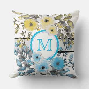 Coussin Monogramme Vintage bleu jaune