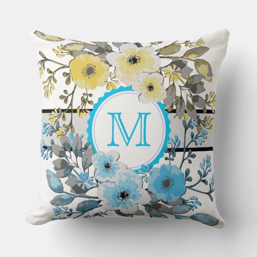Coussin Monogramme Vintage bleu jaune (Recto)