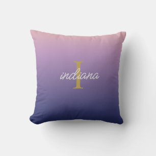 Coussin Monogramme Violet Bleu Ombré Nom De Style Script
