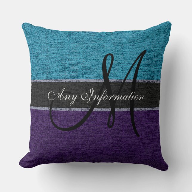 Coussin Monogramme violet et bleu élégant (Recto)
