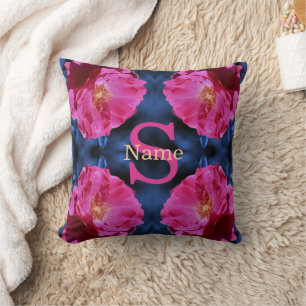 Coussin Monogramme Votre Initial Nom Rose Art Personnalisé