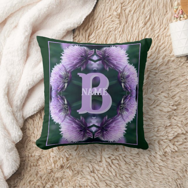 Coussin Monogramme Votre Nom Initial Allium Personnalisé (Couverture)