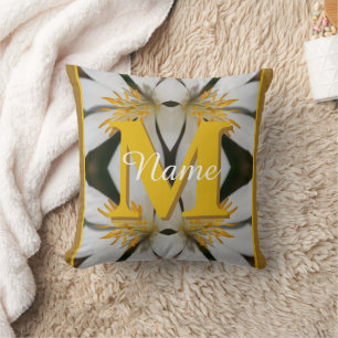 Coussin Monogramme Votre Nom Initial Floral Personnalisé 