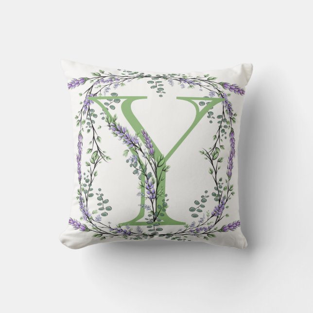 Coussin Monogramme Y Lavender Eucalyptus thème botanique (Recto)