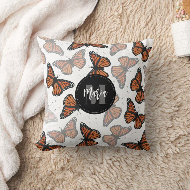 Coussin Monogrammed moderne Monarch Butterfly (Couverture)