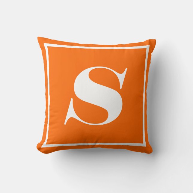 Coussin monogrammed solide orange blanc initial (Recto)