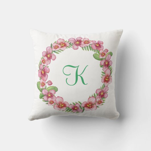 Coussin Monogrammes Initiales tendance rose vert floral (Verso)