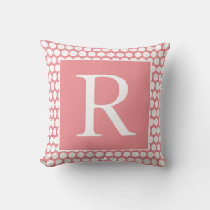 Coussin Monogrammes Pois Automne Cadeau Blanc Saumon rose