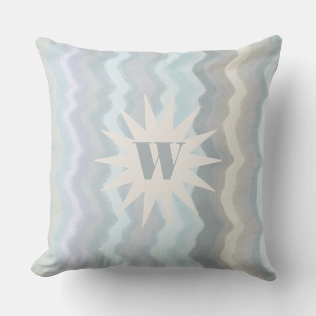 Coussin Monogrammes rayures d'aquarelle gris turquoise nau (Recto)