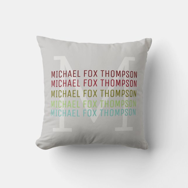 Coussin Monographie cool et moderne sur gris clair (Recto)