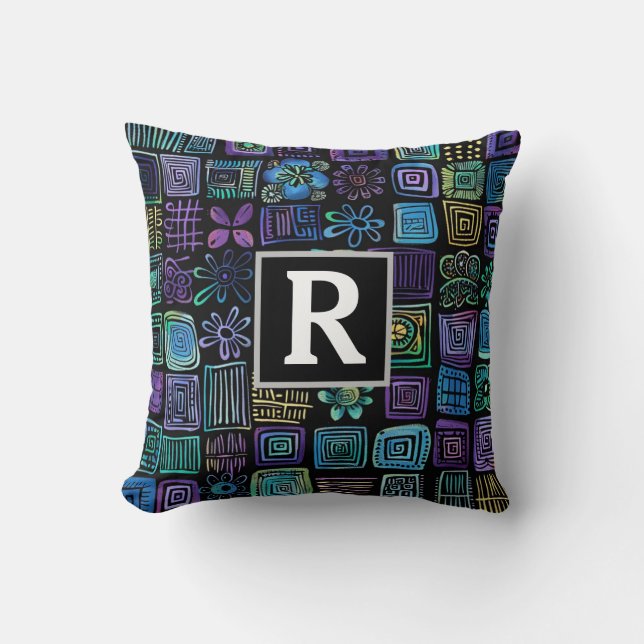 Coussin Monographie de conception végétale et géométrique  (Recto)