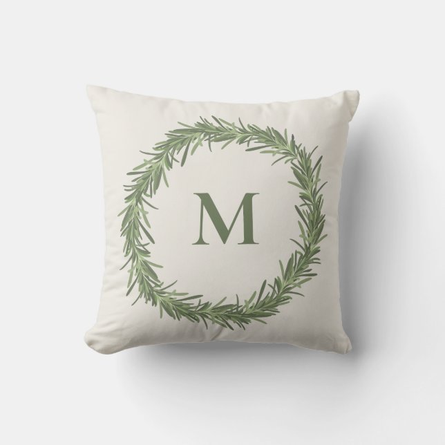 Coussin Monographie de couronne de romarin Noël/fête (Recto)