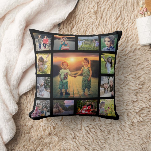 Coussin Monographie de famille moderne collage photo nom n (Couverture)