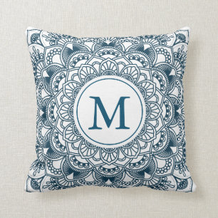 Coussin Monographie de mandala bleu Navi