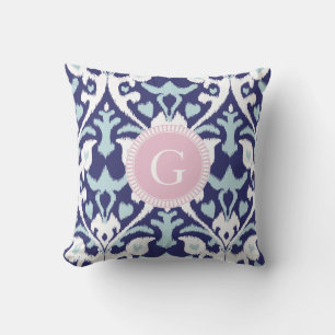 Coussin Monographie de motif tribal de girly ikat bleu mod