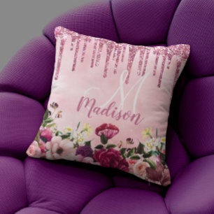 Coussin Monographie de parties scintillant à goutte rose b